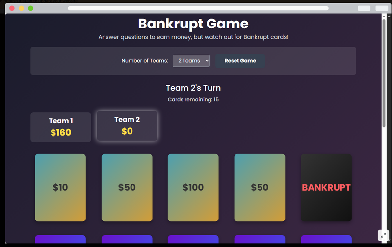 Bankrupt Game 화면
